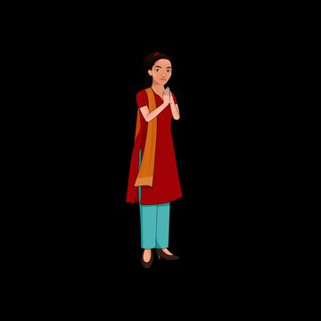 Girl Character Smiling Doing Namaste - girl greeting 