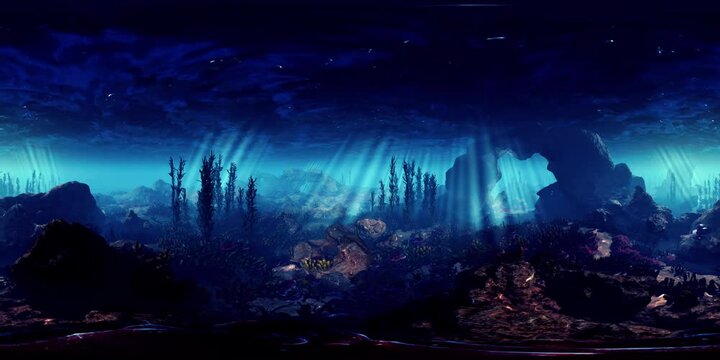 An Enchanting Underwater Paradise Illuminated by Submerged Blue Light