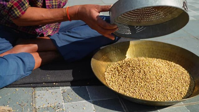 Manual Wheat Grain Cleaning: Using Stainer or Channi - Uttarakhand, India