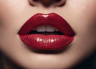Fototapeta premium Make up cosmetic concept. Skin care or fashion concept. red lips