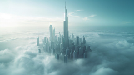 雲の隙間から見える都市　未来都市のイメージ