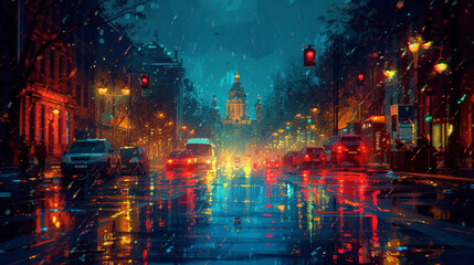 Rainy Twilight Boulevard