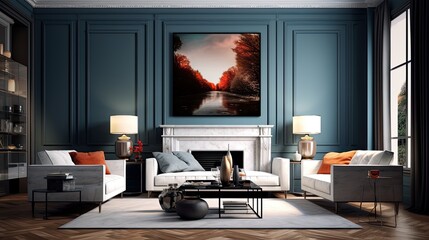 blank Picture frame on wall, Modern interior design, frame mockup