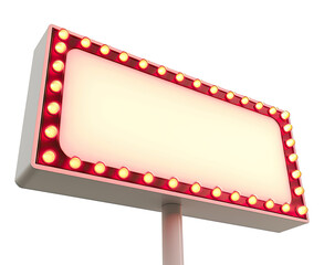 A high-quality PNG of a cartoon-style retro billboard, featuring ultra-realistic white design with vibrant red lights on its edges, cut out background.