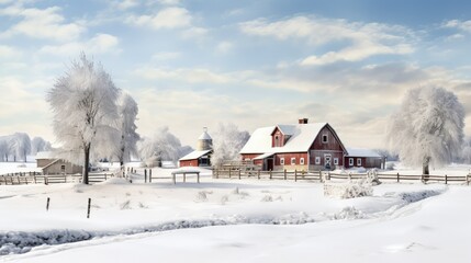 barn farm with snow