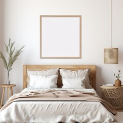 Blank Frame in a Coastal Bedroom Interior