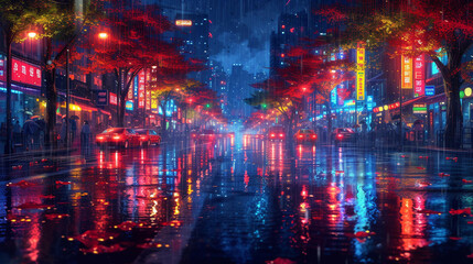  Neon Soaked Promenade in the Rain