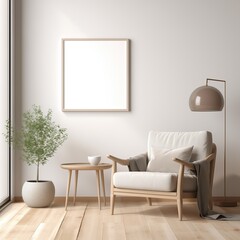 Scandinavian Living Room with Blank Photo Frame