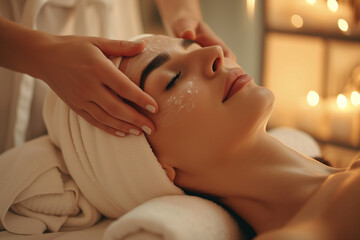Obraz na płótnie Canvas girl at the spa, facial massage