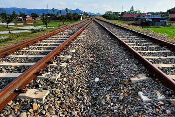 Naklejka premium A view of the railroad tracks in the countryside in Indonesia