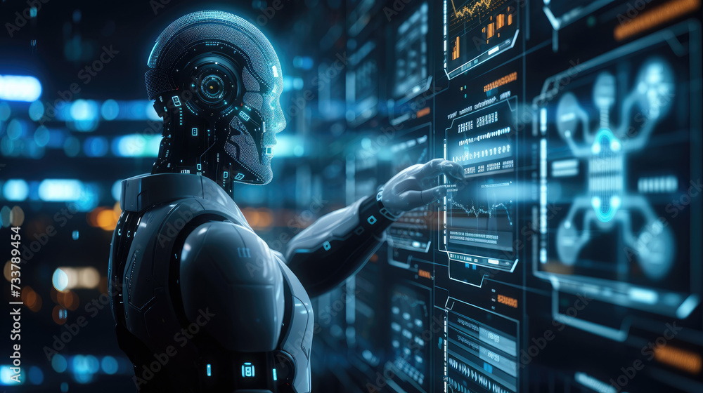 Aufkleber Science and artificial intelligence technology, innovation and futuristic, Artificial intelligence and Automated machine learning language digital user interface. Generative AI.
