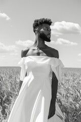 Androgynous Model in Couture Gown for Fashion Editorials and Gender Fluidity Concepts