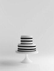 Two layer lux stripe pattern cake in black and white for birthday party mock up products or cake decorating design template, isolated with blank space, for modern chic event planning or POD