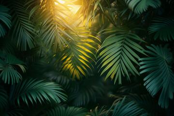 Fototapeta na wymiar sunny tropical background with plant leaves
