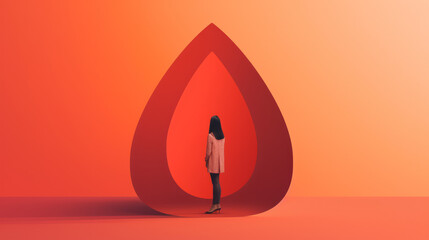 Minimalist Conceptual Art with Woman and Red Drop Shape for Modern Poster and Creative Background