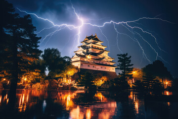 日本, アジア, 日本の城, 嵐の中の日本の城, Japan, Asia, Japanese castles, Japanese castles in the storm