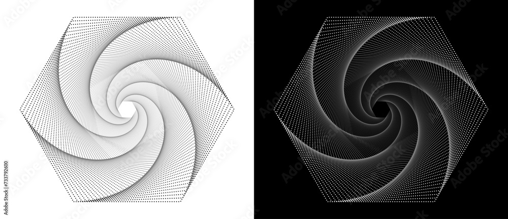 Poster abstract background with halftone hexagon. art design logo or icon. a black figure on a white backgr