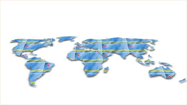 Aruba flag wave 3d earth map animation white background