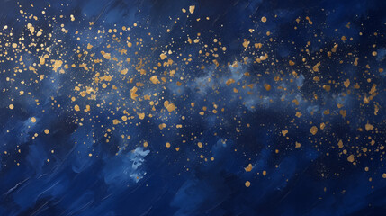 Tło abstrakcyjne olej na płótnie malowany farbami granatowymi i złotą farbą. Tekstura plamy przypominającej galaktykę i gwiazdy na niebie.	 - obrazy, fototapety, plakaty