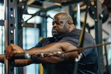Inspiring Plus-Size Man Focused on Fitness Goals While Exercising at Gym
