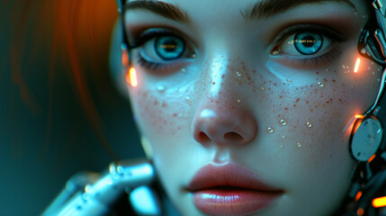 Futuristic Cyborg Woman Portrait with Technological Elements for Sci-Fi and AI Concepts