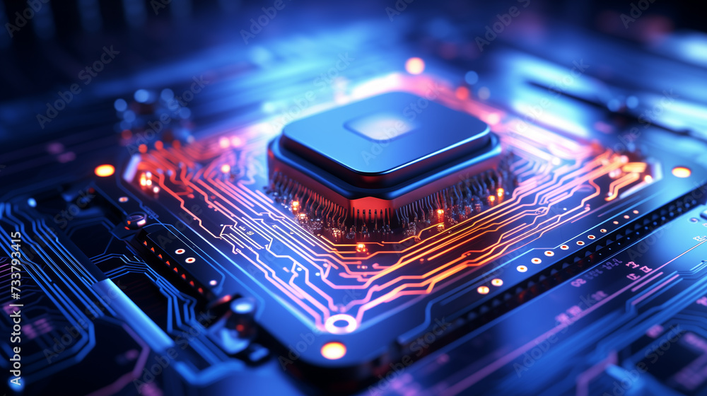 Poster close up of computer processor chip, modern futuristic technology background, artificial intelligenc
