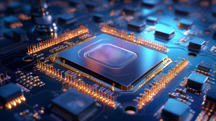 Fototapeta na wymiar close up of computer processor chip, modern futuristic technology background, artificial intelligence network