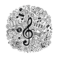 Music element on white background. Doodle style. vector illustration