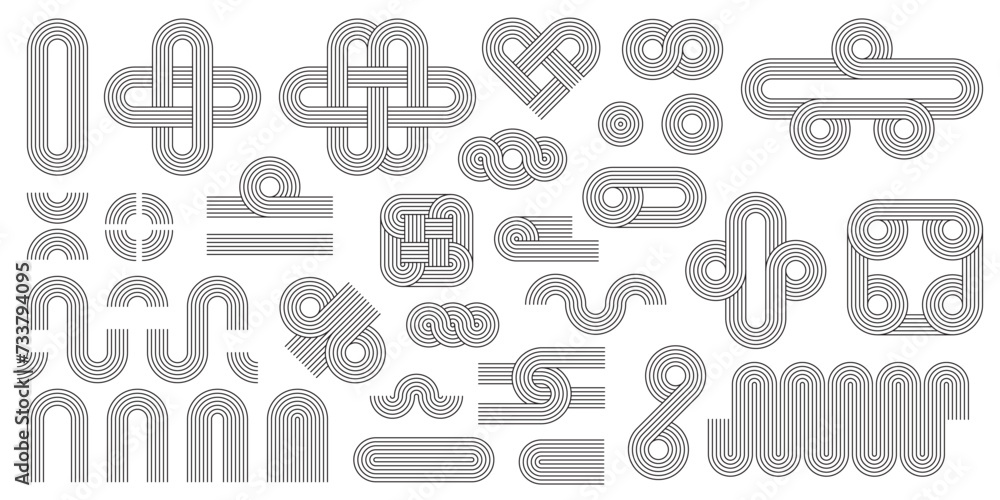 Poster geometric line zen arch pattern elements, figures and stroke shapes, vector linear symbols. abstract