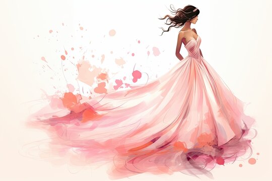 beautiful bride in pink wedding dress illustration
