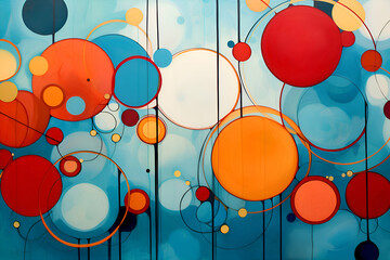 abstract background with circles and dots in blue. red and orange colors