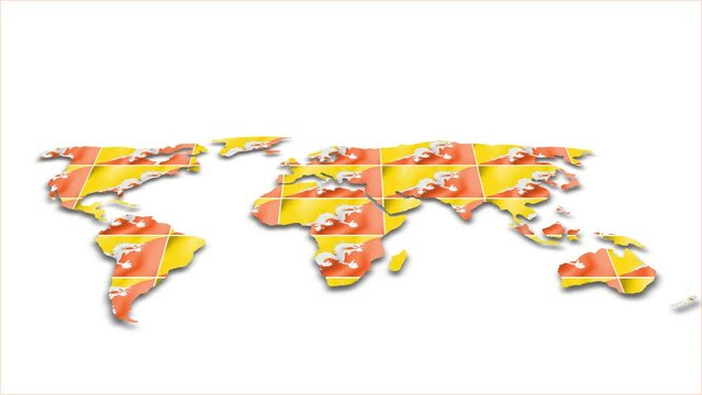 Bhutan flag wave 3d earth map animation white background