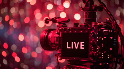 Neon Buzz: 'Live' Sign in Red Neon Lights with Bokeh Background