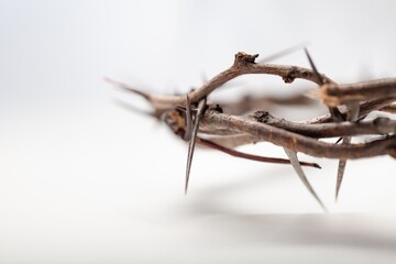 Crown of thorns on gray background, easter concept