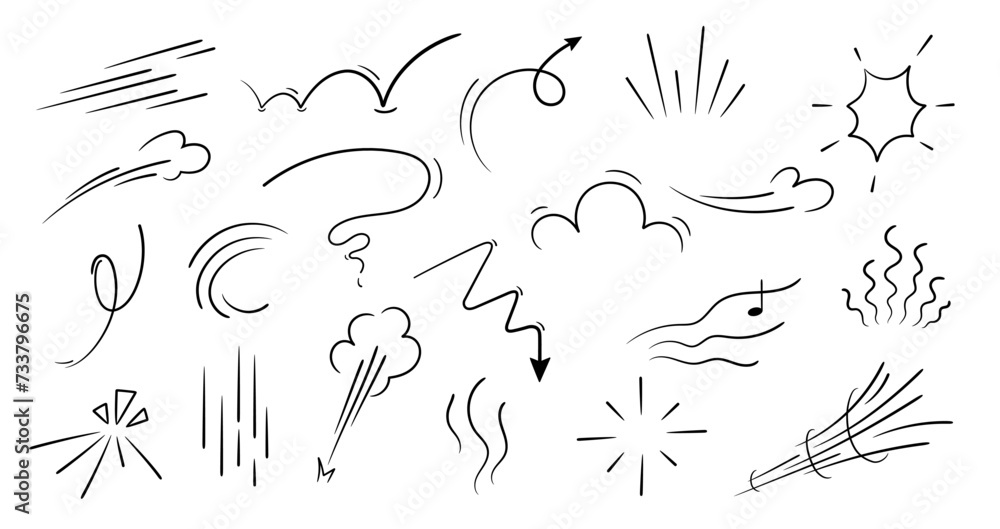 Poster movement or motion lines isolated vector set. comic speed and boom effect symbols. funny bubbles or 