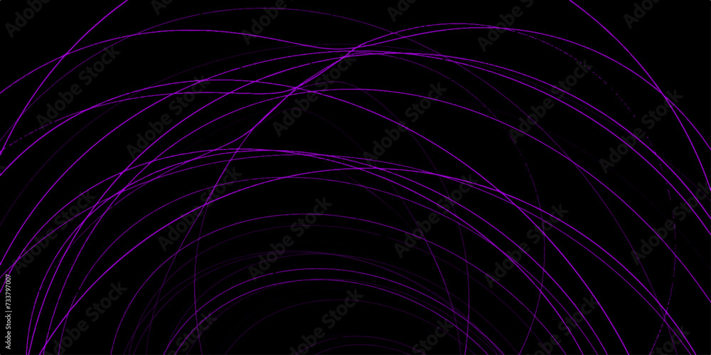 Poster Abstract waves of vibrant neon violet color against a black background. Background of colorful flowing purple lines. Wave line of flowing particles over dark abstract vector background