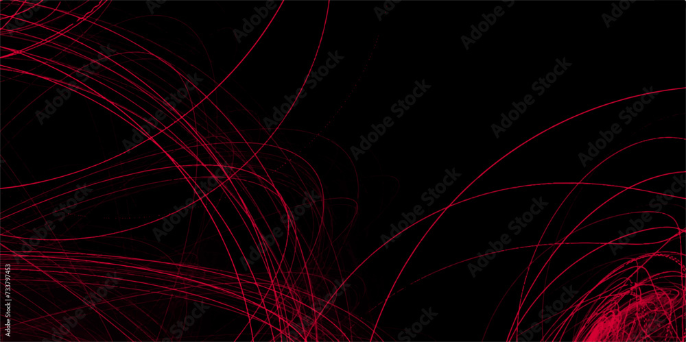 Poster abstract waves of vibrant neon red color against a black background. background of colorful flowing 