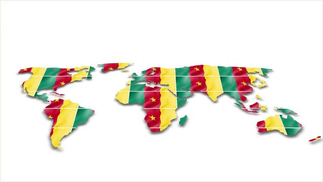 Cameroon flag wave 3d earth map animation white background