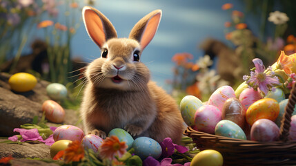 Realistic cute easter bunny