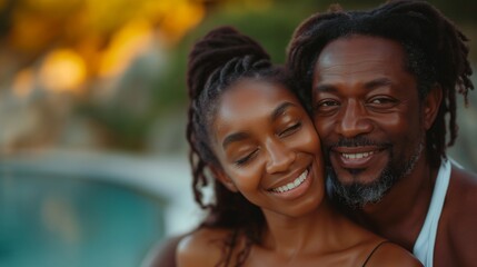 Obraz premium African couple in bath enjoying and relaxing in luxury hotel