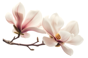 Magnolia blooms with petals isolated on transparent background