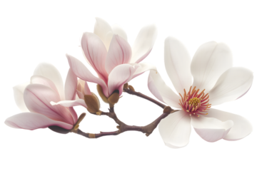 Magnolia blooms with petals isolated on transparent background