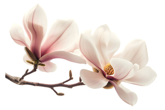 Magnolia blooms with petals isolated on transparent background