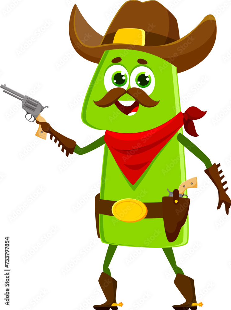 Poster cartoon cowboy, sheriff, and robber math number one character. isolated vector 1 personage armed wit