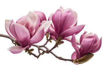 Magnolia blooms with petals isolated on transparent background