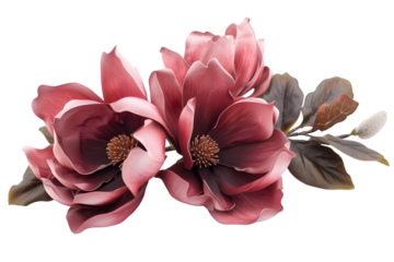 Magnolia blooms with petals isolated on transparent background