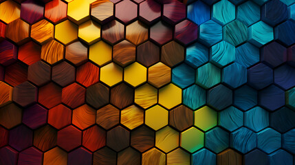 3d rendering of abstract background with hexagons in yellow. orange and blue colors
