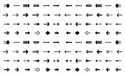 Fototapeta na wymiar Set of Black Arrows Icons. Arrows vector design. Arrow vector collection. Flat arrow icon, Arrow, Cursor. Collection of different Arrows on flat style. Simple arrows. Vector illustration.