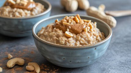 Two Bowls of Oatmeal With Peanut Butter on Top