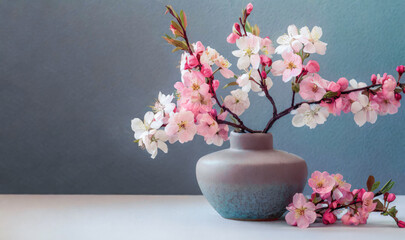 Obraz na płótnie Canvas pink cherry blossom in a vase